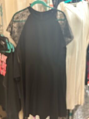 SHEIN Black Lace Sleeve A-Line Dress